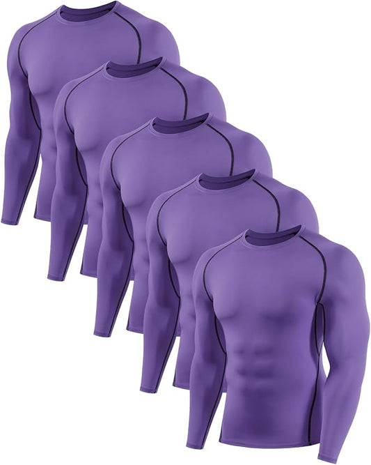 5,6 Pack Men's Compression Shirts Long Sleeve Rash Guard Workout Undershirt Base Layer Athletic Shirt