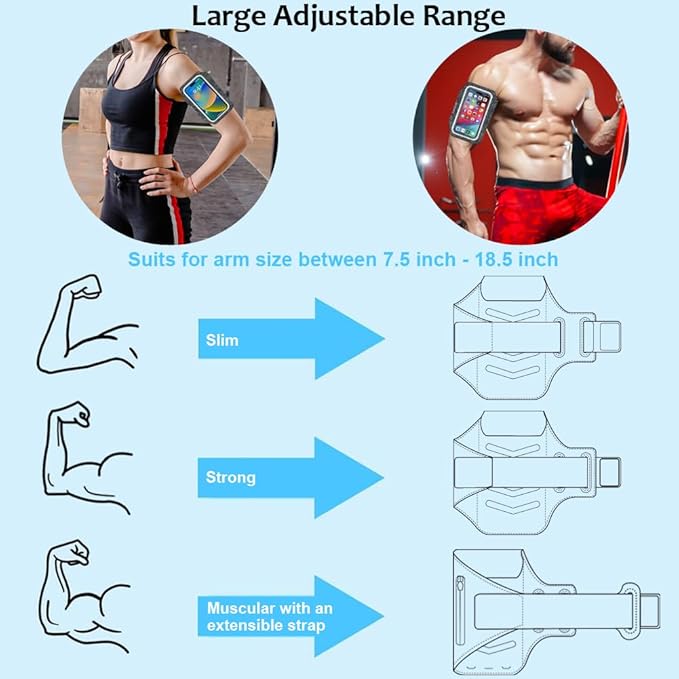 Phone Holder for Running-Arm Band for Running for iPhone & Samsung Galaxy, Cell Phone Armband Holder for Walking, Gym, Workout, Men, Women, w/Adjustable Strap&Zipper Pocket (Black Heather-M)