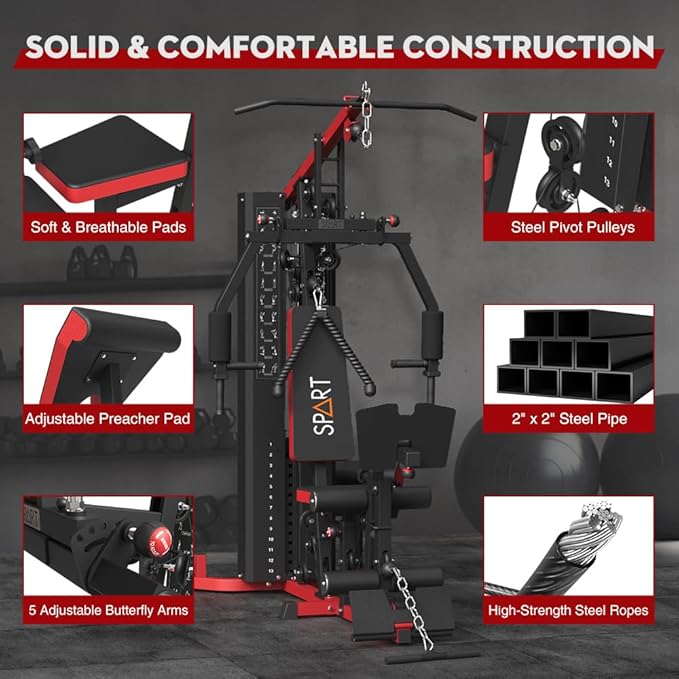 SPART Home Gym, Multifunctional Home Gym Equipment, Workout Station with 160LBS Weight Stack for Leg Press & Chest Fly, All in One Workout Machine Full Body Strength Training with Pulley System