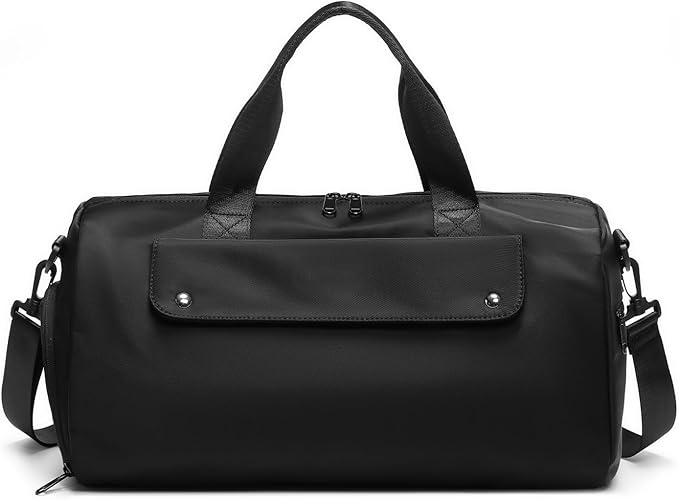 REEYEE Small Gym Bag, Black Waterproof Duffle Bag for Men Women, Cordura Workout Bag with Trolley Sleeve, Duffle Bag for Travel, Sports, Fitness, Training, Yoga, Hospital