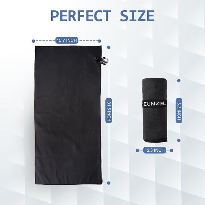 Eunzel Microfiber Workout Towel,Quick Dry Silver Ion Absorbent Sweat Gym Towel for Workout, Camping, Travel, Exercise& Fitness 31.5"x15.7", Set of 5 Black