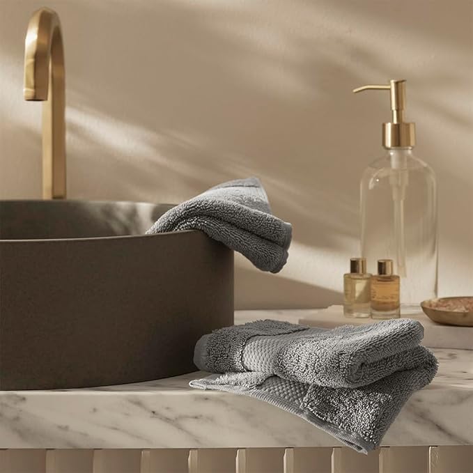 BOLL & BRANCH Plush Bath Sheet Set - Stone - 6 Piece - Includes 2 Oversized Bath Sheets, 2 Hand Towels & 2 Washcloths - 100% Organic Cotton - Ultra Soft & Luxurious - Quick Absorbing