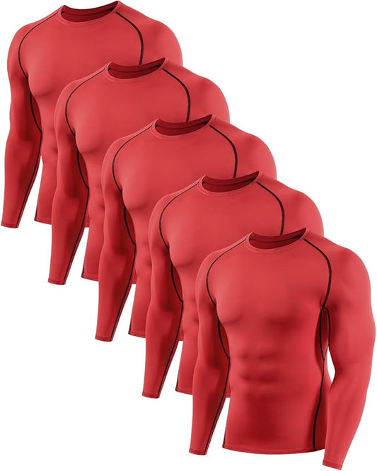 5,6 Pack Men's Compression Shirts Long Sleeve Rash Guard Workout Undershirt Base Layer Athletic Shirt