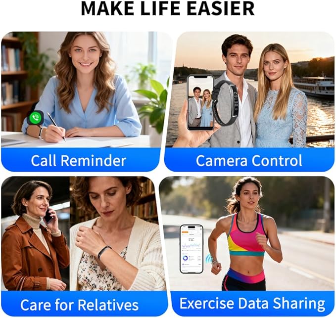 Smart Bracelet for Women Men, Fitness Tracker Smart Wristband, Waterproof Health Band with 24/7 Heart Rate Sleep Monitor, 12 Kinds Sport Modes fits Android iOS (Black) (Black)