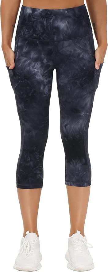 THE GYM PEOPLE Thick High Waist Capris Yoga Pants with Pockets, Tummy Control Workout Running Yoga Leggings for Women