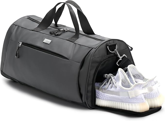 TOPDesign Gym Bag for Women & Men, Unisex Duffel Bag with Shoe Compartment & Wet Pocket for Travel Sports Gym (M Grey)