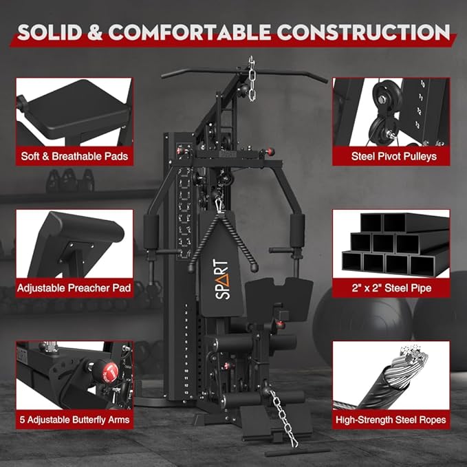 SPART Home Gym, Multifunctional Home Gym Equipment, Workout Station with 160LBS Weight Stack for Leg Press & Chest Fly, All in One Workout Machine Full Body Strength Training with Pulley System