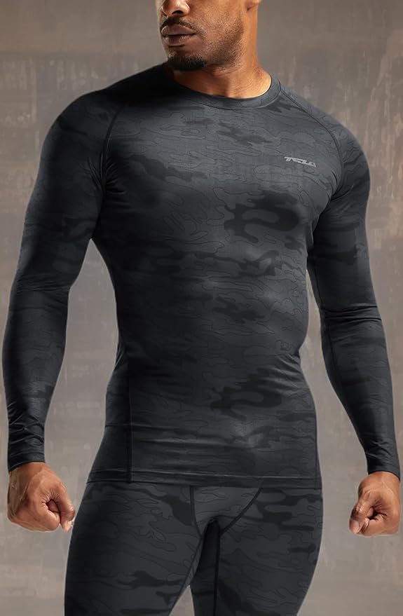 TSLA Men's UPF 50+ Compression Shirts, Cool Dry Long Sleeve Athletic Tops, Sports Baselayer Workout Shirt
