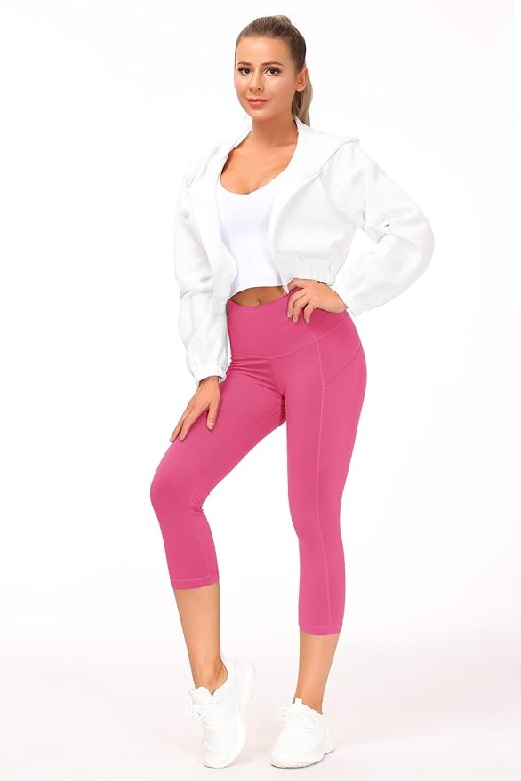 THE GYM PEOPLE Thick High Waist Capris Yoga Pants with Pockets, Tummy Control Workout Running Yoga Leggings for Women