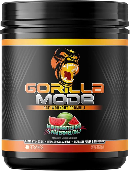 Gorilla Mind Pre Workout - Massive Pumps Laser Focus Energy Power - L-Citrulline, Creatine, L-Tyrosine, Betaine, Hydroprime, Alpha-GPC, 400mg Caffeine, Huperzine A - 800g (Watermelon)
