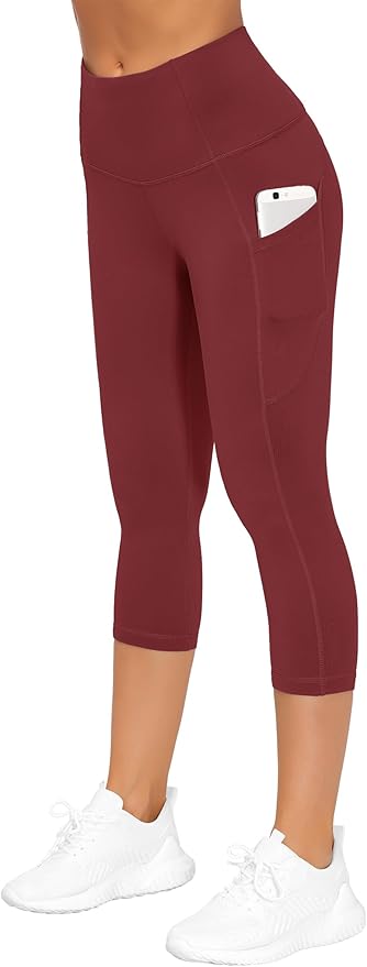 THE GYM PEOPLE Thick High Waist Capris Yoga Pants with Pockets, Tummy Control Workout Running Yoga Leggings for Women
