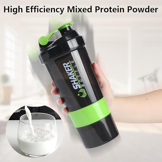Shaker Bottle, Leak Proof Shaker Bottle for Protein Mixes,16oz 3 Layer Twist Off Cup with Pill & Supplement Storage, Gym Sports Cup for Protein Powder, Green