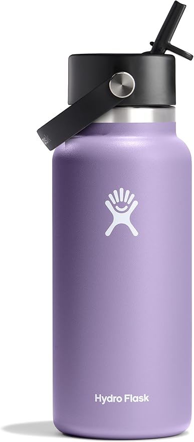 Hydro Flask Water Bottle - Insulated Stainless Steel - Wide Mouth Flex Straw Lid, Non Spill, Leakproof and Refillable in 32 Oz Moonshadow