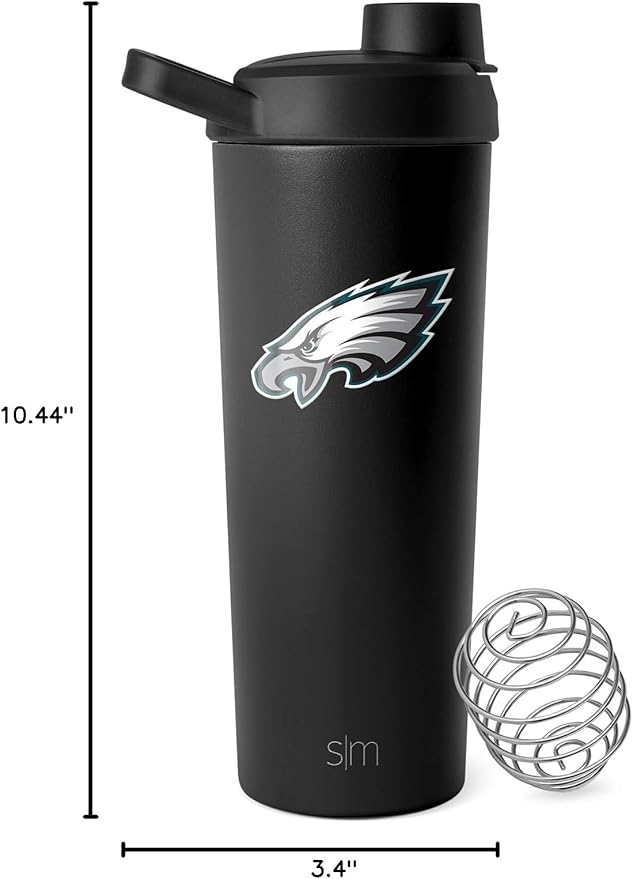 Simple Modern Officially Licensed NFL Philadelphia Eagles Stainless Steel Shaker Bottle with Ball 24oz | Metal Insulated Cup for Protein Mixes, Shakes and Pre Workout | Rally Collection | Eagles