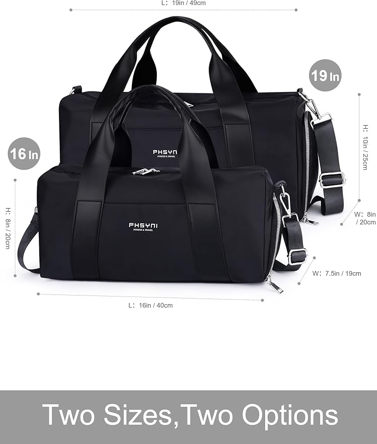 Gym Bag for Women with Shoe Compartment & Wet Pocket - Duffle Bag for Travel Sports Fitness Workout Athletic, 19“-Medium, Black