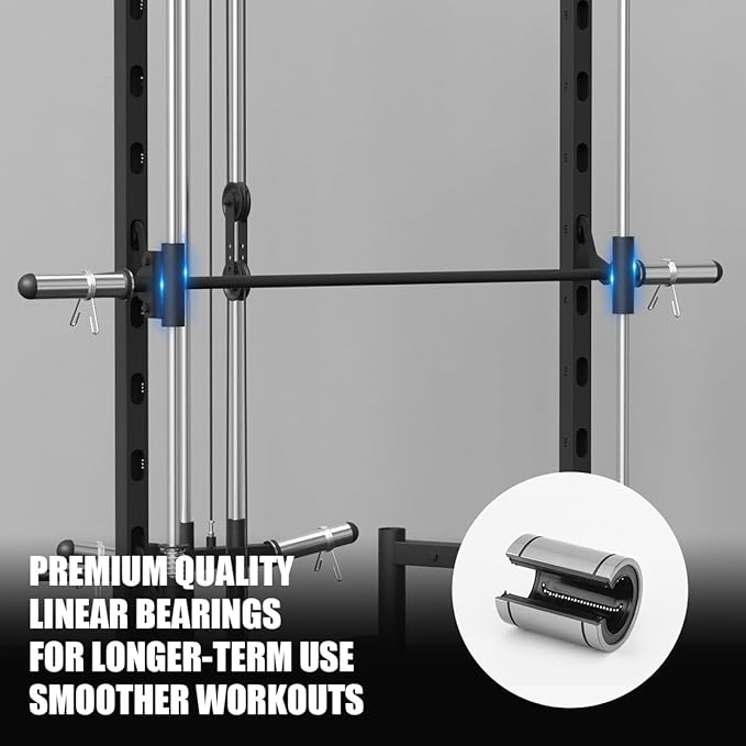 FAGUS Smith Machine Home Gym Power Cage with Pulley System, Space Saving Design Squat Rack with Full Body Strength Training Attachments, PEC Station & Fixed Cable Crossover Optional