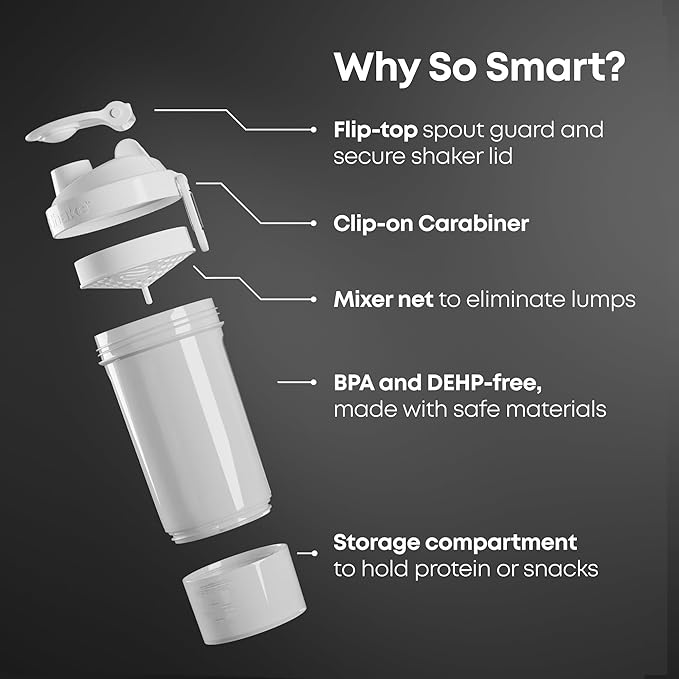 Smartshake O2GO ONE Plastic Protein Shaker Bottle 800 ml | 27 oz - Leakproof Screw-on Lid - BPA Free – Unisex - Mist Gray