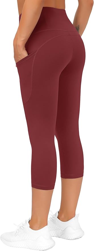 THE GYM PEOPLE Thick High Waist Capris Yoga Pants with Pockets, Tummy Control Workout Running Yoga Leggings for Women