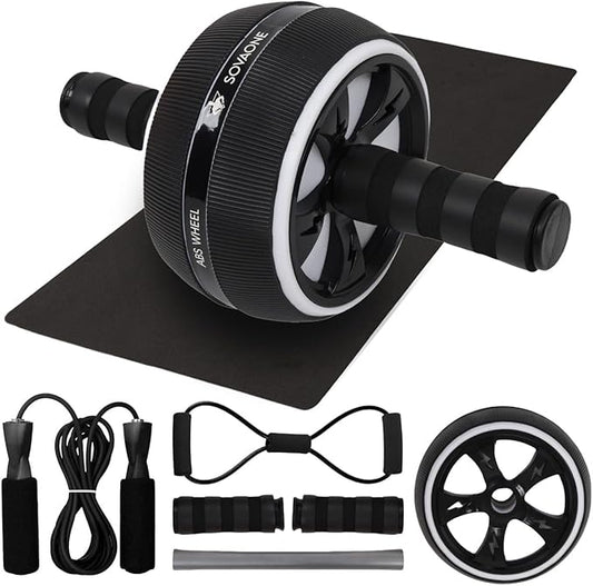 Ab Roller Wheel – 4-in-1 Ab Roller Kit with Knee Mat, Jump Rope & Resistance Band – Core & Abs Workout Equipment for Home Gym – Abdominal Exercise Wheel for Men & Women