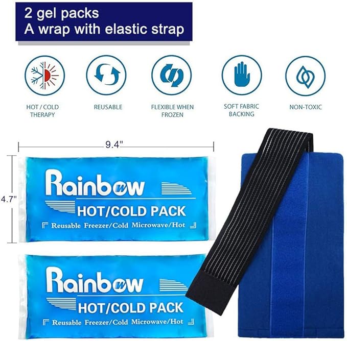 Headache Ice Pack Wrap with Strap, Reusable Gel Ice Pack for Injuries, Hot Cold Pack for Head Neck Knee Arms, 2 Flexible Gel Pack for Headache Relief, Migraine, Fever, Joint Pain, Muscle Soreness