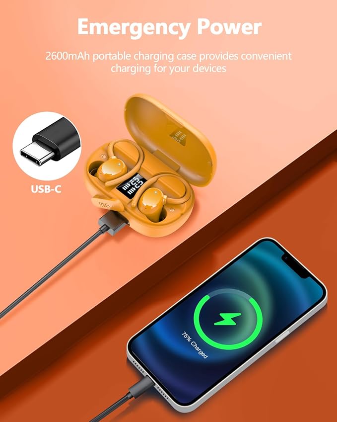 Wireless Bluetooth Earbuds Sport New Bluetooth 5.3 Headphones with LED Display Powerful Bass Over Ear Earphones with Earhooks IP7 Waterproof for Gym