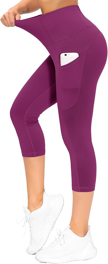 THE GYM PEOPLE Thick High Waist Capris Yoga Pants with Pockets, Tummy Control Workout Running Yoga Leggings for Women
