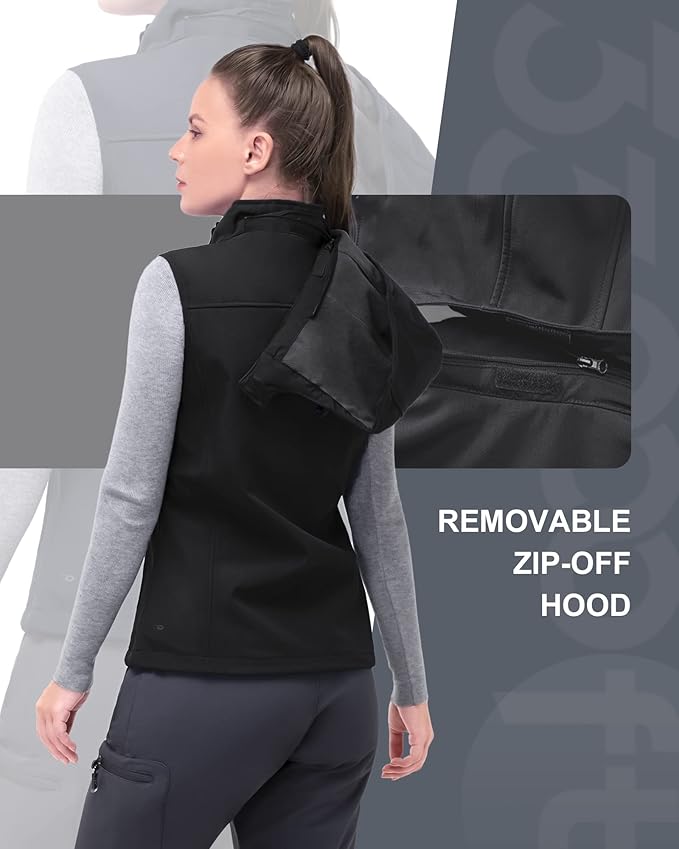 33,000ft Women's Hooded Lightweight Softshell Vest Fleece Lined Windproof Zip Up Sleeveless Jacket for Hiking Golf Running