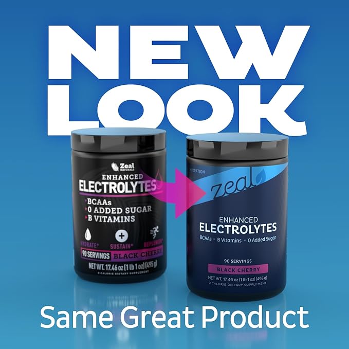 Zeal Naturals Electrolyte Powder Recovery Drink (90 Servings | Black Cherry) w 0 Sugar +BCAAs +B-Vitamins Electrolyte Supplement w Potassium Zinc & Magnesium for Hydration - Keto Electrolytes
