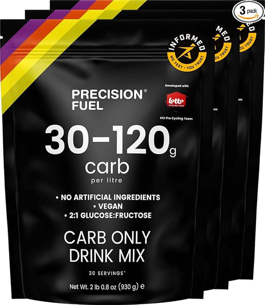 Precision Fuel PF Carb Only Drink Mix - High Carbohydrate Powder for Energy, Vegan, 120g Carbs per Litre - Mild Citrus Flavor (3-Pack)