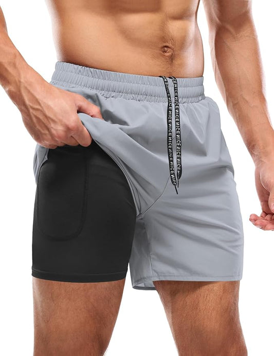 Aolesy Men's 5''/7'' Running Shorts Quick Dry Workout Gym Shorts with Pockets, Tennis Training Athletic(Linerless & Liner)