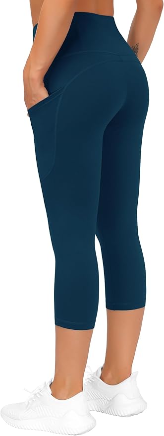 THE GYM PEOPLE Thick High Waist Capris Yoga Pants with Pockets, Tummy Control Workout Running Yoga Leggings for Women