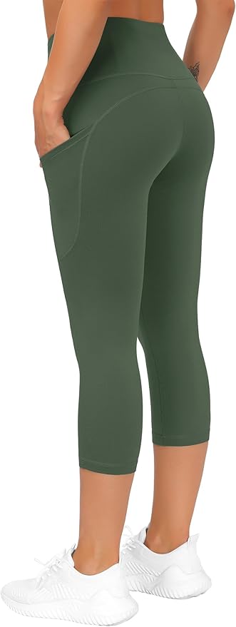 THE GYM PEOPLE Thick High Waist Capris Yoga Pants with Pockets, Tummy Control Workout Running Yoga Leggings for Women