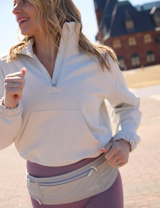 Running Belt with Water Bottle Holder - Waist Bag With Extender for Jogging, Hiking, Cycling, Walking - Dog Walker Hydration Fanny Pack - White(New Version)