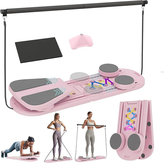 Pilates Board, Multifunctional Pilates Reformer Machine with Ab Trainer, Portable Pilates Reformer for Core & Full Body Workout, Foldable Home Gym Pilates Equipment for Women & Beginners