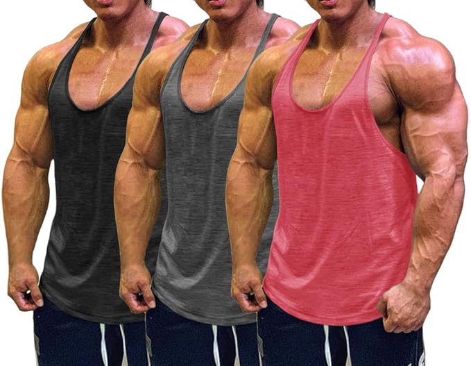 Muscle Cmdr Men's Bodybuilding Stringer Tank Tops Y-Back Gym Fitness Workout Training Running T-Shirts Athletic Quick Dry Top