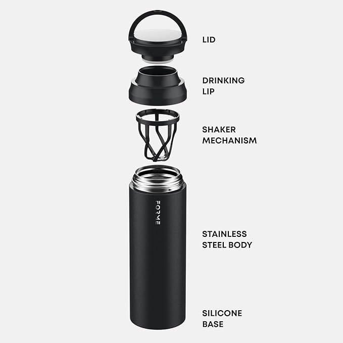 FORME - Blender Shaker Bottle, Leakproof Double Insulated Stainless Steel, Noiseless Shaker Bottle for Hot & Cold Drinks, Ideal for Protein & Supplement Shakes (Charcoal, 33.8 ounces)