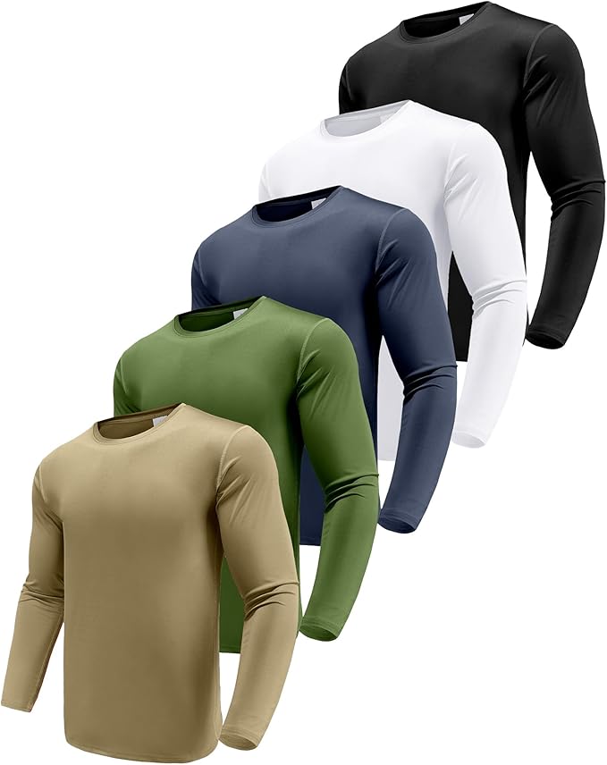 Men's 1, 3 or 5 Pack Performance Long Sleeve T-Shirts, UPF 50+ Sun Protection Shirts, Athletic Gym Workout Shirts for Running