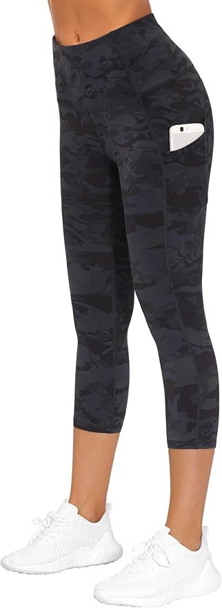 THE GYM PEOPLE Thick High Waist Capris Yoga Pants with Pockets, Tummy Control Workout Running Yoga Leggings for Women