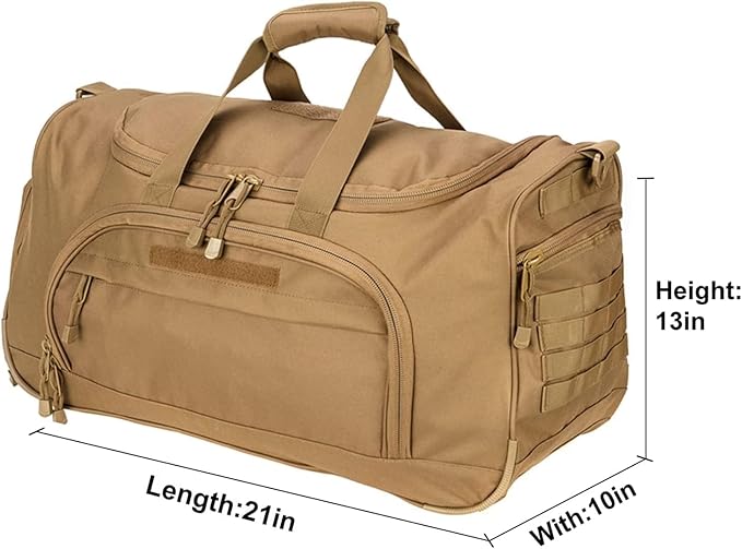 HYKING Gym Bag for Women & Men Tactical Duffle Military Weekender Work Out Lightweight Waterproof Sports Tote Shoe Pocket Tan