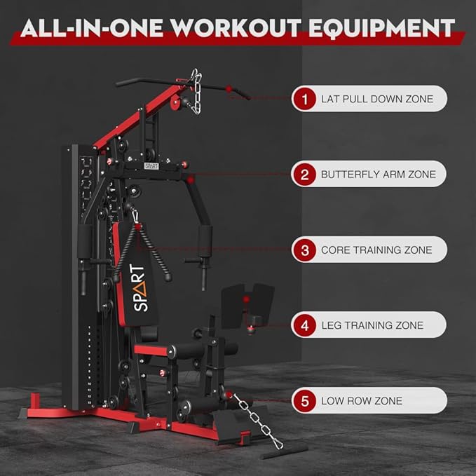 SPART Home Gym, Multifunctional Home Gym Equipment, Workout Station with 160LBS Weight Stack for Leg Press & Chest Fly, All in One Workout Machine Full Body Strength Training with Pulley System