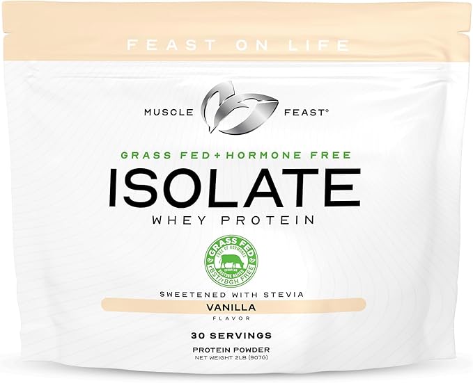 Muscle Feast Grass-Fed Whey Protein Isolate, All Natural Hormone Free Pasture Raised, Whey Isolate Protein Powder for Men and Women, Clean, Gluten-Free, Delicious Isolate Protein - Vanilla, 2lb
