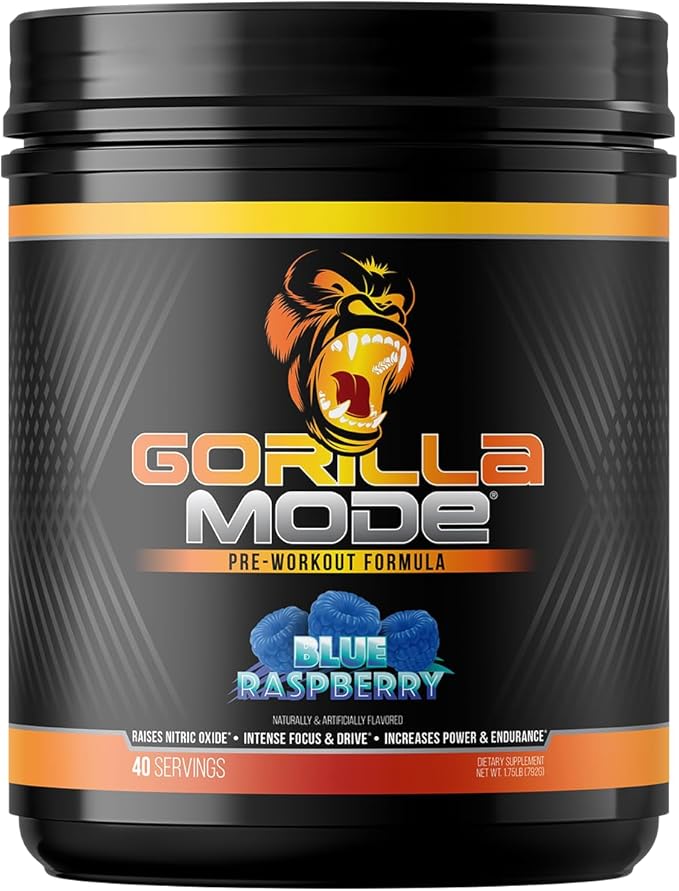Gorilla Mind Pre Workout - Massive Pumps Laser Focus Energy Power - L-Citrulline, Creatine, L-Tyrosine, Betaine, Hydroprime, Alpha-GPC, 400mg Caffeine, Huperzine A - 792g (Blue Raspberry)