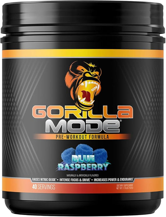 Gorilla Mind Pre Workout - Massive Pumps Laser Focus Energy Power - L-Citrulline, Creatine, L-Tyrosine, Betaine, Hydroprime, Alpha-GPC, 400mg Caffeine, Huperzine A - 792g (Blue Raspberry)