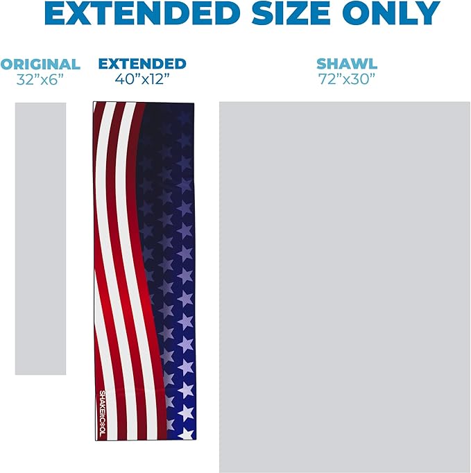 SHAKEitCOOL Extended Size Cooling Towel โ Be Cool in Style - Heat Relief, Soft, Lightweight, Sun Protection, Easy Clean - Perfect for Biking, Hiking, Running, Yoga, Golf, Gardening - Wavy Flag M