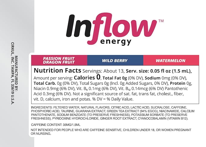 Cirkul Inflow Energy Caffeine Flavor Water Variety Pack, Makes 36 Drinks, No Sugar, Zero Calorie Drink Mix, (2 Passion Fruit Dragon Fruit, 2 Wild Berry, 2 Watermelon)
