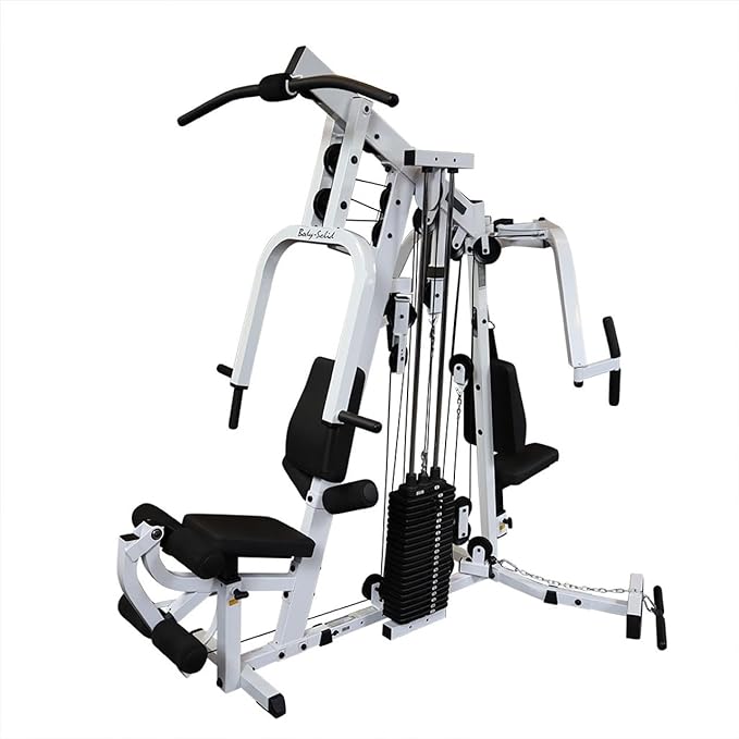 Body-Solid (EXM2500BLPSRSTK) Multi-Station Home Gym Machine, Arm & Leg Strength Training Functional Exercise Workout Station, 210lbs. Red Weight Stack with Leg Press