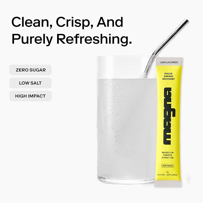 Magna Electrolyte Powder Drink Mix for Hydration, Energy & Focus Support with Magnesium L Threonate, Sodium, Potassium, Vitamin D, B6 & B12, Sugar Free, Unflavored, 28 Servings