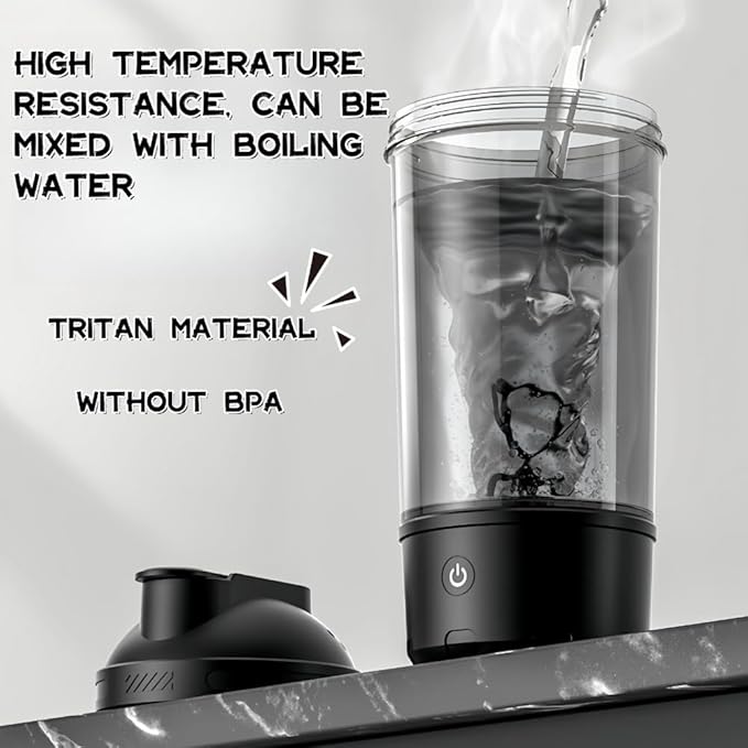 Electric Protein Shaker Bottle Automatic Stirring Mug Tritan Materia Cup Sports Health Cup Waterproof Rechargeable Cup (Black)