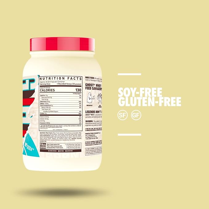 GHOST Whey Protein Powder, Marshmallow Cereal Milk - 2LB, 25G of Protein - Whey Protein Blend - Post Workout Fitness & Nutrition Shakes, Smoothies, Baking & Cooking - Soy & Gluten-Free