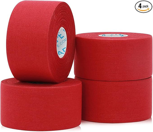 OK TAPE Athletic Sports Tape(4 Packs) - 45ft Per Roll Very Strong Tape for Athlete & Sport Trainers & First Aid Injury Wrap, Perfect for Fingers Ankles Wrist on Bat, Hockey Stick - Red